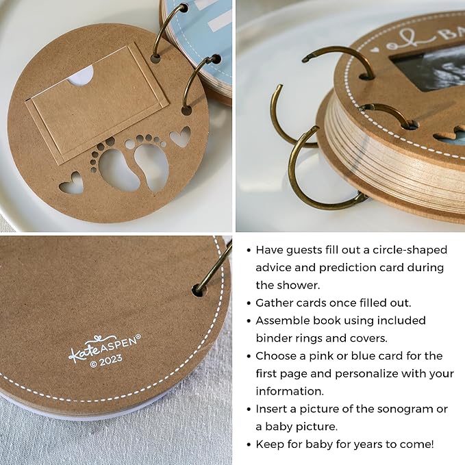 Baby Shower Prediction Card Book Keepsake Circle Shaped, By Kate Aspen Advice Cards, Best Wishes, Baby Shower Decoration, Gender Neutral Baby Shower Game & Party Activity