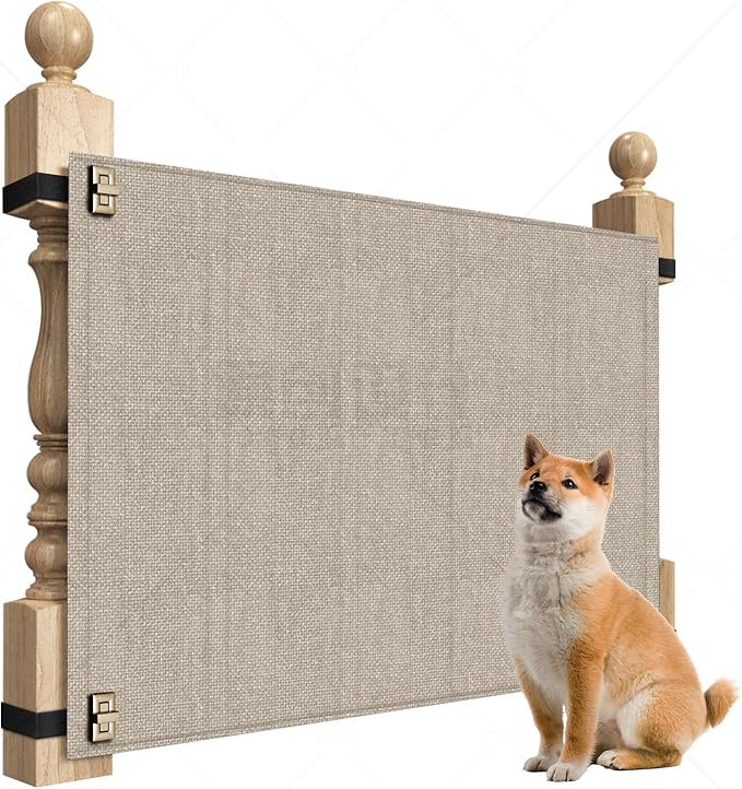 Baby Fabric Gate for Stairs Banisters - Dog and Pet Safety Barrier Gates for Stairway - No Drill Banister to Banister Baby Kids Gates for Stairs (Apricot, Wide 48" to 55" Height 34")