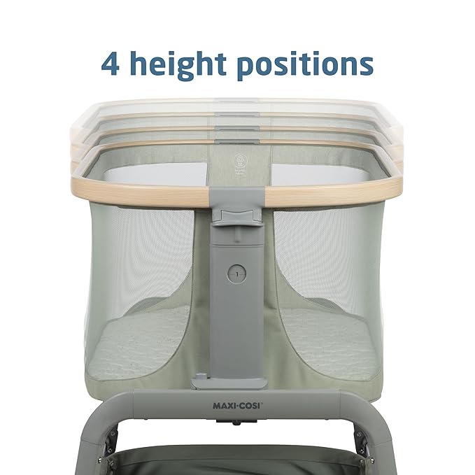 Maxi-Cosi Iora Baby Bassinets Bedside Sleeper, Portable Bassinet, Infant Bedside Sleeper Crib, Height Adjustable, Breathable Mesh, Large Storage Basket, Classic Green