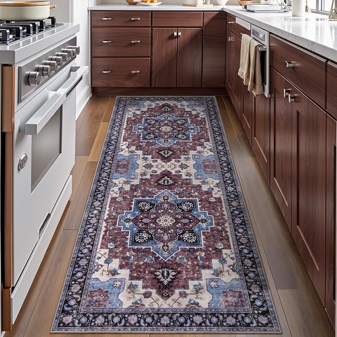Ciicool Washable Runner Non Slip, 2'x6' Hallway Rug Vintage Kitchen Rugs Carpet for Bedroom Laundry Bathroom Decor