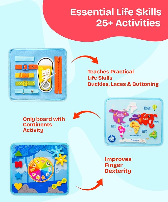 Montessori Toddler Toy Busy Board, Interactive Baby Books and Toddler Busy Book, Travel-Friendly Sensory Activity Book Enhancing Fine Motor Skills
