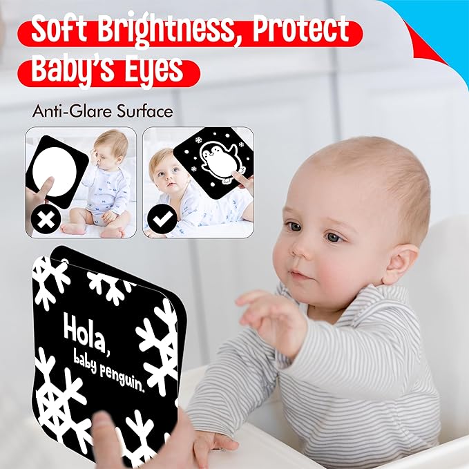 20 PCS Baby Visual Stimulus Cards, Double-Sided High Contrast Black and White Flashcards Visual Sensory Development Montessori Cards Set for Newborn Boy Girl Baby 0-3 Months Tummy Time (5.9” X 5.9”)
