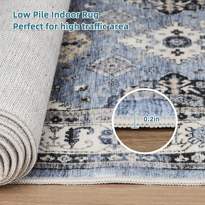 Dripex Vintage Washable Area Rug - 3x5 Entryway Rug for Indoor Door Mat Low-Pile Non-Slip Bedside Rug Bedroom Oriental Medallion Floral Print Carpet Soft Accent Rug Farmhouse Office Home Decor