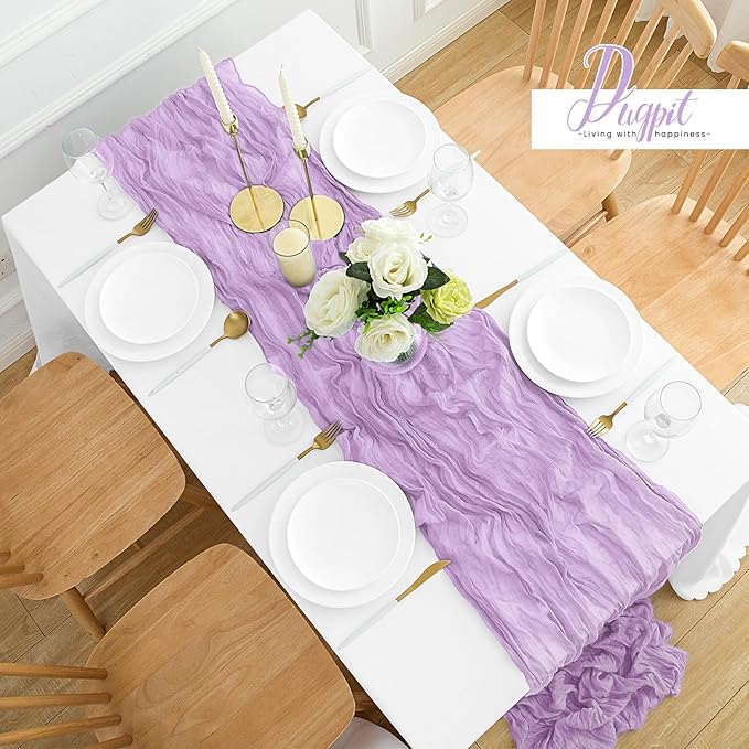 12Pack Lavender Table Runner 10FT Cheesecloth Table Runner 35x120inch Cheese Cloth Table Runners Rustic Boho Gauze Table Runners for Party Wedding Birthday Dining Bridal Shower Baby Shower Decor