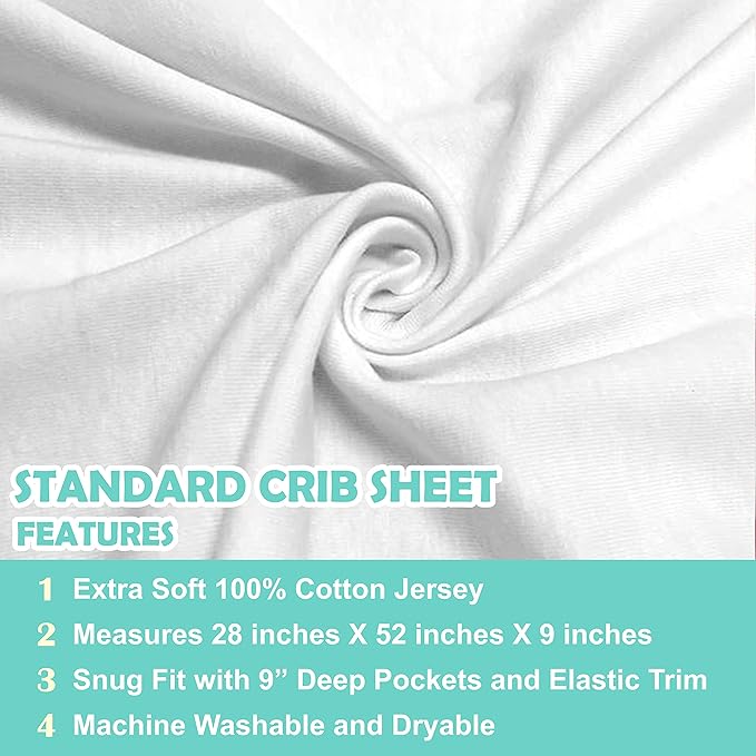 American Baby Company 3 Pack 100% Natural Cotton Fitted Crib Sheets 52" x 28" - Soft, Breathable, Hypoallergenic & Gentle Toddler Bed Sheets, White, Neutral for Boys & Girls