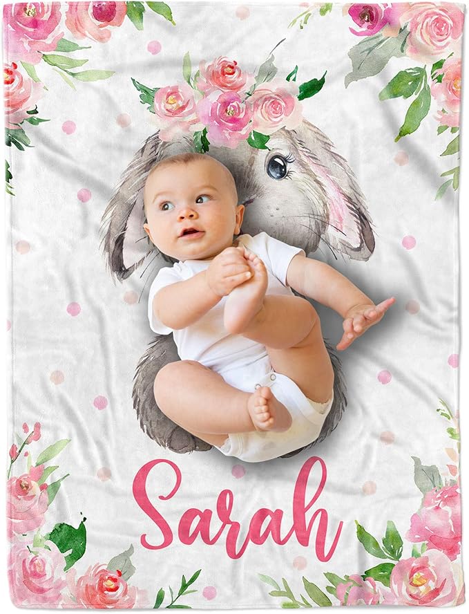 Arteaga Personalized Bunny Blanket for Girls, Customized Baby Blanket for Newborns, King Size