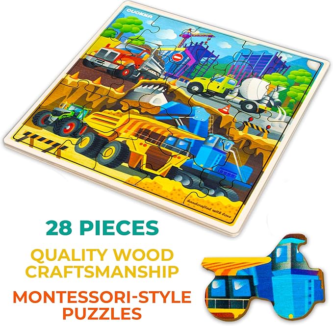 QUOKKA Wooden Transport Puzzles for Kids Ages 3-5 – 28 Pieces Toddlers Kids Puzzles Ages 4-8 Year Olds – Wood Transport Toys for Children Games for Boys and Girls 6-8 yo