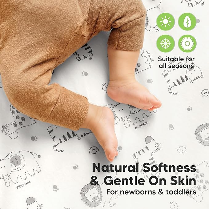 2-Pack Waterproof Crib Sheets for Boy, Girl - Organic Cotton 52X28 Fitted Crib Sheets Neutral,Crib Mattress Protector Sheets,Soft Toddler Bed Sheets,Washable Infant Fitted Baby Crib Sheets(KeaSafari)