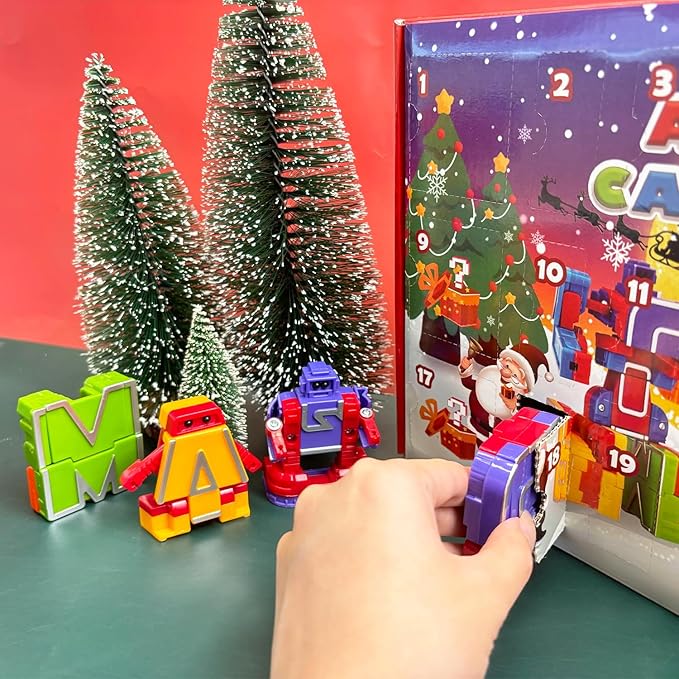 Alphabet Robots Advent Calendar 2025 for Boys, 24 Days Christmas Countdown Calendar for Kids, Alphabots Deformation Fine Motor Skill Toys, Xmas STEM Educational Learning Gifts for Toddlers