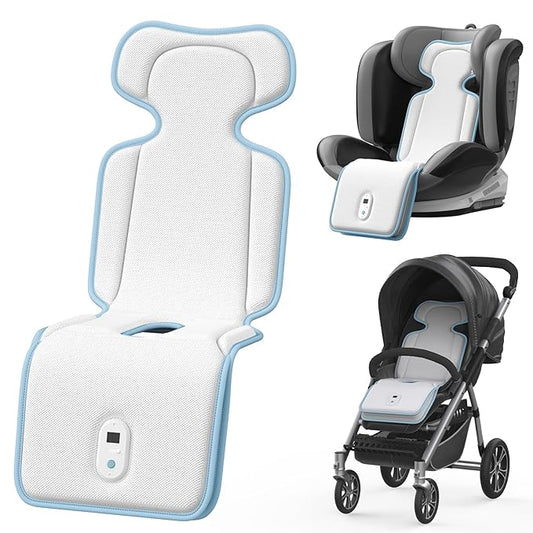 AMACOOL Baby Stroller Cooling Pad, 3D Breathable Carseat Cooling Pad with 2 Built-in Blower, Max 10H Ventilation 3 Speeds 10000mAh Rechargeable Cooling Mat Liner for Toddler Baby Summer Essentials