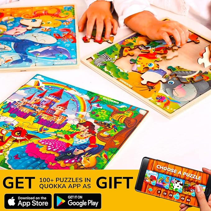 QUOKKA Wooden Princess Puzzles for Kids Ages 3-5 – 28 Pieces Toddlers Kids Puzzles Ages 4-8 Year Olds – Wood Princess Toys for Children Games 6-8 yo