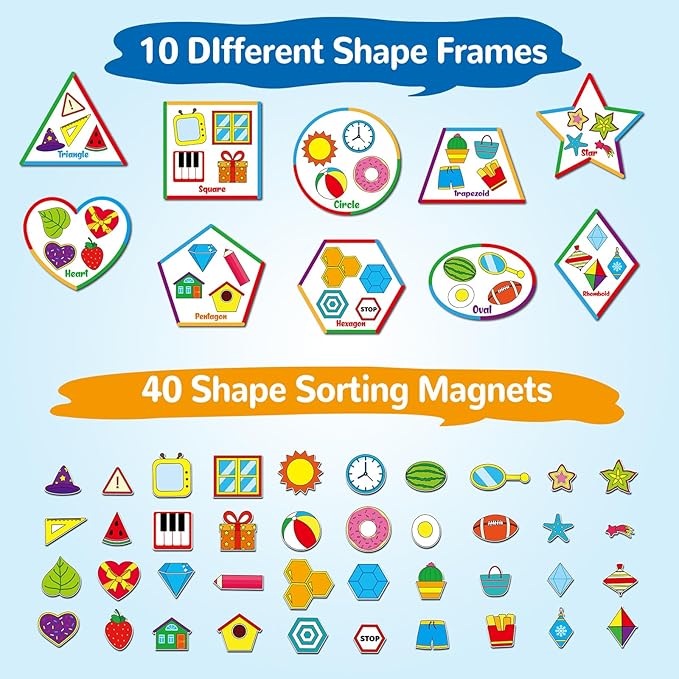 10 Packs Toddlers Magnetic Sorting Set Shape Recognition Magnetic Sorting Toy Educational Magnet Shape Matching Refrigerator Magnet for Kids Preschool Learning Magnets for Whiteboard Classroom Game