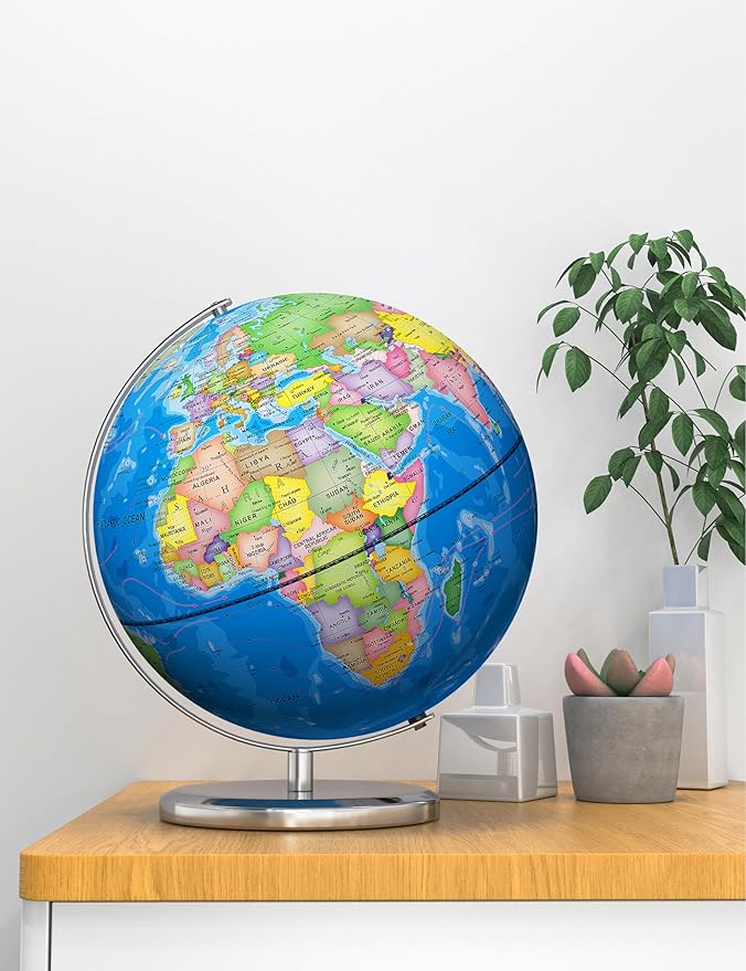 SOUNDANCE 13 Inch World Globe with Stable Heavy Metal Base, Educational Globe for Kids Learning, Large Globes Lamp with Colorful HD World Map Details, Constellation