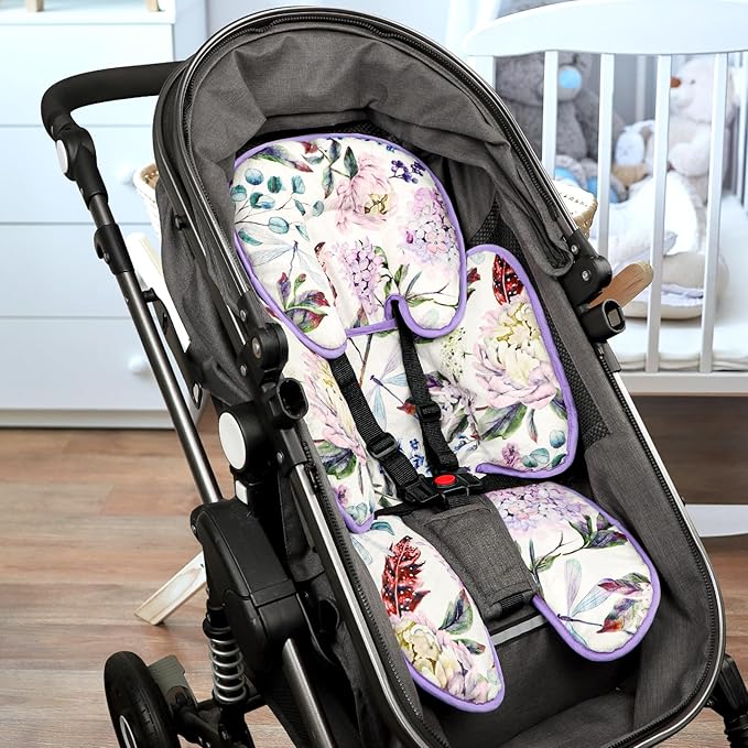 Infant Car Seat Insert for Newborn Girls Boys, HNHUAMING 2 In 1 Reversible Baby Car Seat Head & Body Support, Extra Soft Baby Car Seat Cushion Insert for Strollers, Swings, and Bouncers, Purple Floral