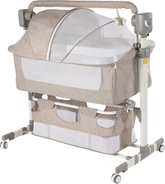 CNCEST Smart Electric Baby Bassinet Bedside Sleeper,Music Play,Automatic Cradle with 3 Speed Timing,5 Speed Wobbling,Portable Baby Bed Height Adjustable Crib,Nets+Mattresses