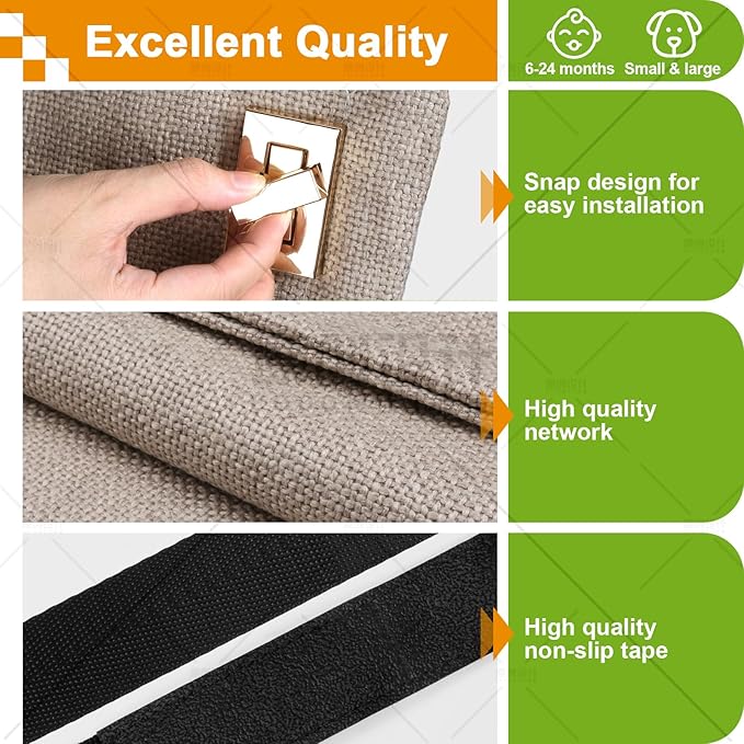 Baby Fabric Gate for Stairs Banisters - Dog and Pet Safety Barrier Gates for Stairway - No Drill Banister to Banister Baby Kids Gates for Stairs (Apricot, Wide 48" to 55" Height 34")