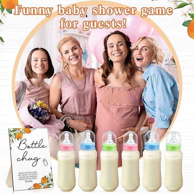 Roowest Bottle Chug Baby Shower Game Favors 12 Pcs Baby Bottles Shower Favor with 1 Wooden Sign for Gender Reveal Party Supplies Gifts(Cutie)