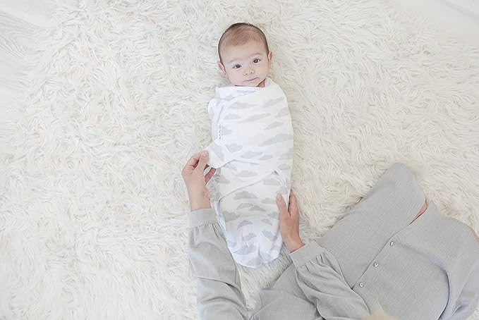 BaeBae Goods Swaddle Blanket, Adjustable Infant Baby Swaddling Wrap Set of 4, Baby Swaddling Wrap Blankets for Boys and Girls Made in Soft Cotton (3-6 Months, Grey Elephants)