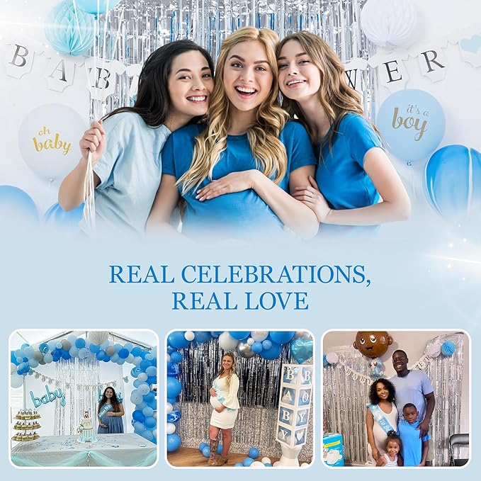 Baby Shower Decorations for Boy - All-in-One Inclusive Baby Boy Shower Blue Decorations JUMBO 165 Pcs Set - Welcome First Birthday Photo Shoot Decor Balloons Arch Boxes with Letters Kit