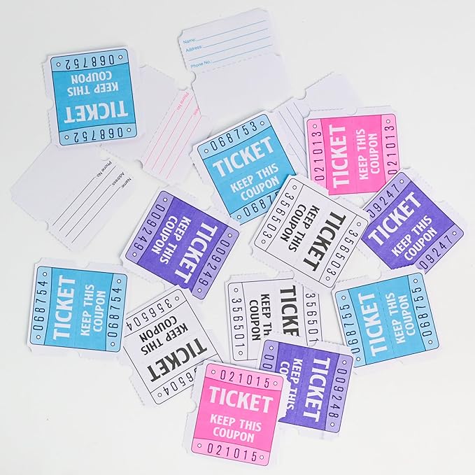 DGBDPACK 250 Raffle Tickets, 50/50 Raffle Tickets, Double Tickets for Festivals, Carnivals, School Events, Baby Showers, Summer Parties (Purple)