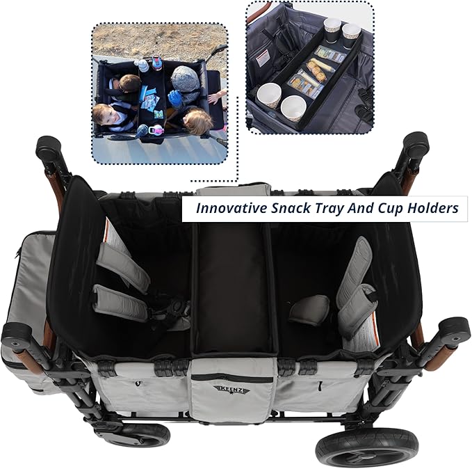 Keenz VYOO Stroller Wagon with Canopy - Foldable Design for Easy Storage, 5 Seating Positions for Kids, Enhanced Child Safety, All-Terrain Mobility, 4-Passangers, Grey