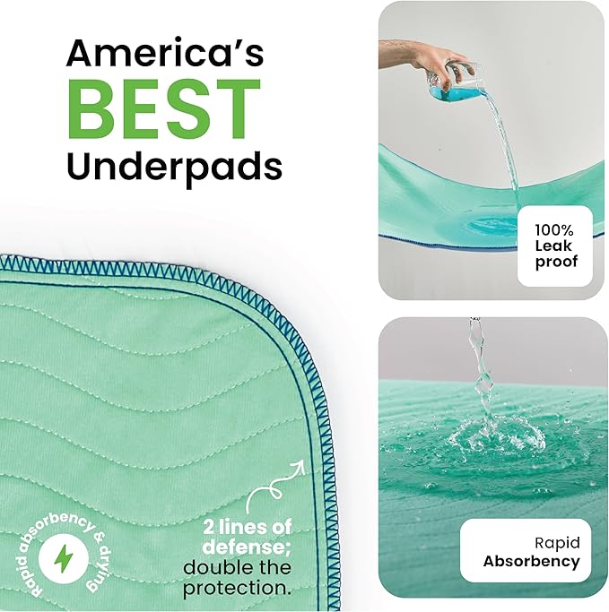 IMPROVIA® Washable Underpads, 34" x 52" (1 Pack) - Heavy Absorbency Reusable Incontinence Pads for Kids, Adults, Elderly, and Pets - Waterproof Protective Pad for Bed, Couch, Sofa, Furniture, Floor