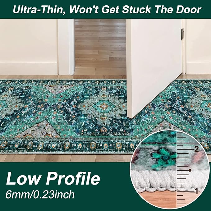 Ciicool Washable Vintage Runner 2' x 10' ft Hallway Rug Carpet, Boho Low Pile Long Non Slip Soft Kitchen Carpet Indoor Oriental Throw Rug