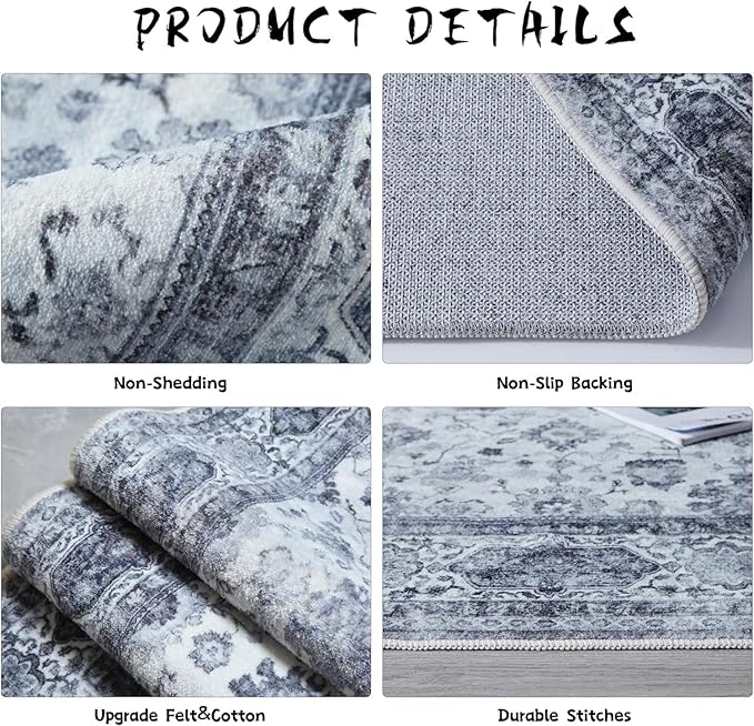 Door Mat Indoor Entrance 2x3 Rug Machine Washable Small Area Rug Non-Slip Low Pile Throw Rugs for Entryway, Kitchen, Front Door Indoor Entrance, Entry, Kids Room (Grey and White)