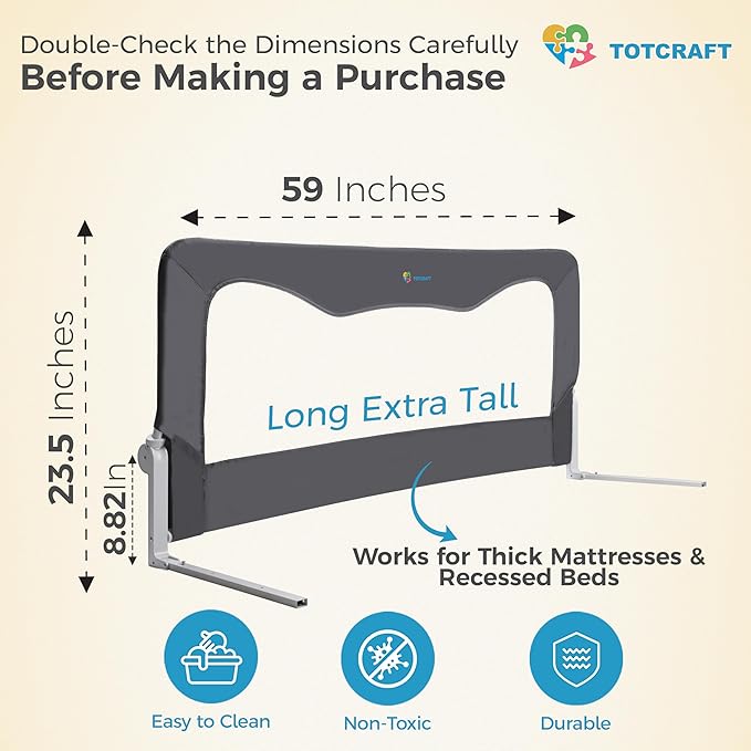 Bed Safety Rails for Toddlers - Bed Rail Guard for Queen, King, Full Szie, Twin Mattress Bed (Grey, 59Wx23.5H Inch (Long Extra Tall))