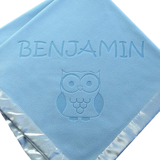 Custom Catch Personalized Owl Baby Blanket Gift for Boy - Infant or Newborn Name (1 Line of Text)