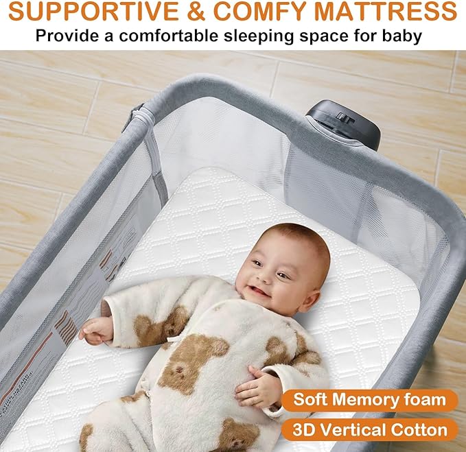 3 in 1 Baby Bassinet,Bedside/Rocking Bassinet for Baby,Bedside Crib with Lockable Wheels,Waterproof Mattress,Adjustable 6 Heights,Portable Bassinets Bedside Sleeper for Newborn Infant