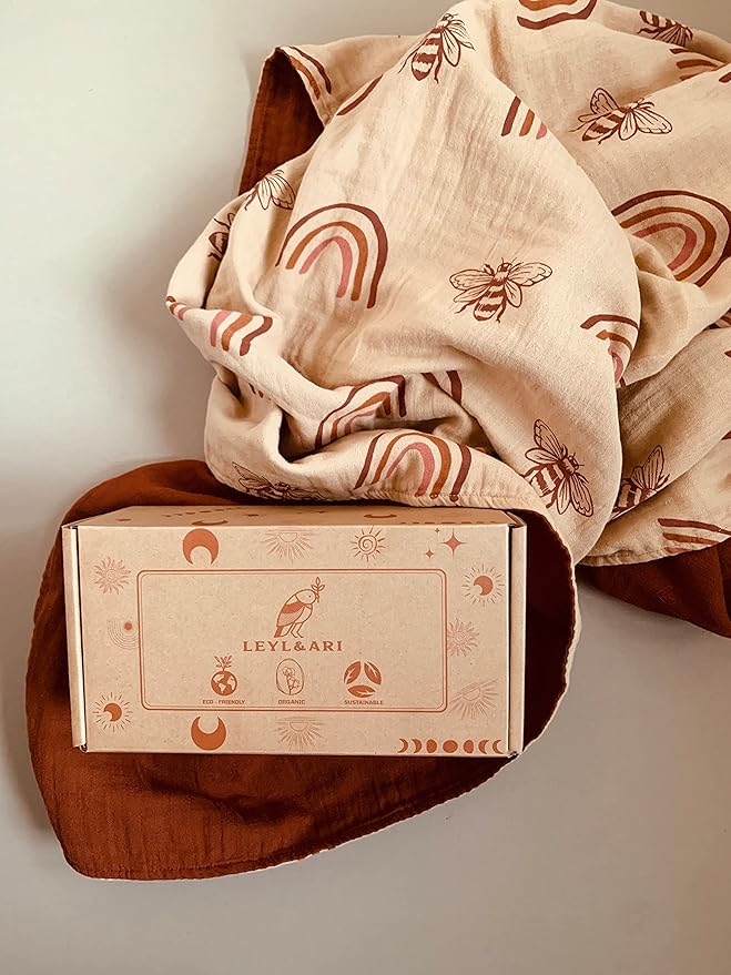 Leyl&Ari Basic Toddler Blanket | Organic Cotton Reversable Toddler Crib Blanket | Gender Neutral (Cherrywood/Neutral)