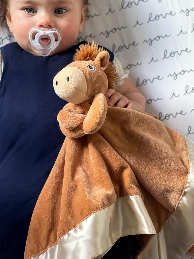 Yikestwins Horse Lovey Blanket for Baby | Large 20" x 20" Baby Lovey Unisex | Cute Horse Security Blanket for Babies and Toddlers