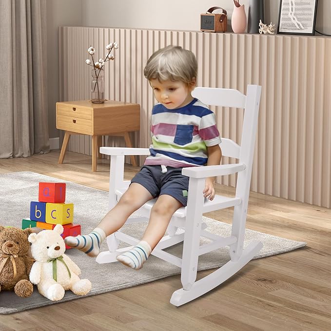 Toddler Rocking Chair Set of 2 for Kids Comfy Recliner Wooden Rocker for Baby Children Ages 3-6 Outdoor Lounge Chair Girls Indoor Playroom White