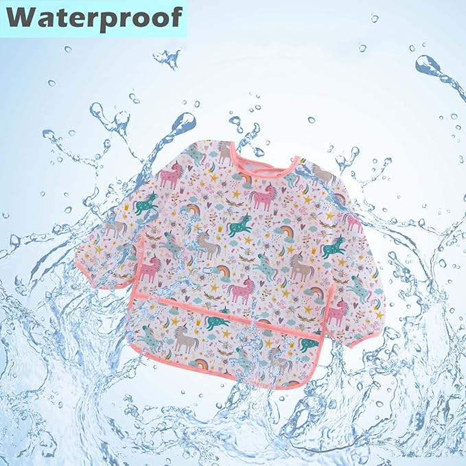 3 Pcs Waterproof Long Sleeves Baby Bibs Weaning Smock Bib 3-24 Months