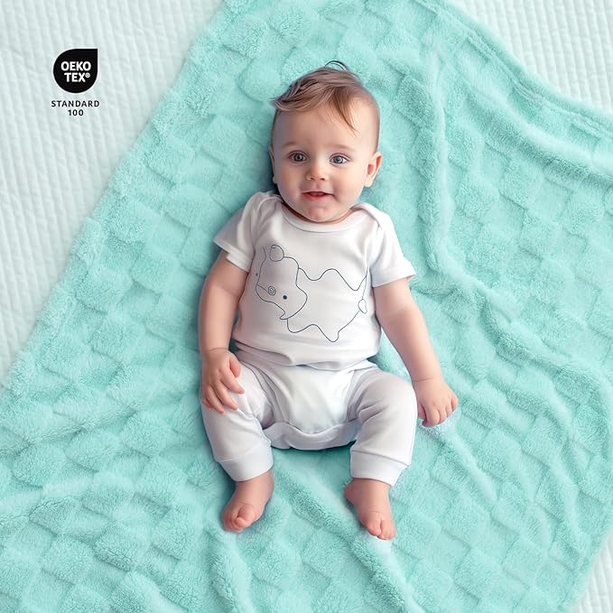Checkered Baby Blankets Double-Sided Fleece Plush Toddler Blankets for Boys Girls, Lightweight Soft Cozy and Warm Blanket for Home Bed, Couch, Sofa 30 x 40 Inches Aqua Blue