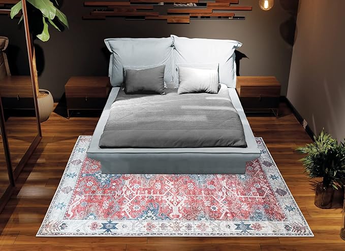 Bloom Rugs Washable Non-Slip 8' x 10' Rug - Red/Blue Traditional Area Rug for Living Room, Bedroom, Dining Room, and Kitchen - Exact Size: 8' x 10'