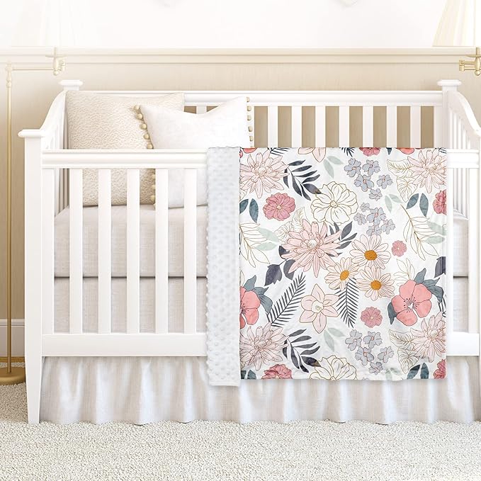 Baby Blankets, Flower Mink Toddler Blanket for Girls, Dotted Backing, Double Layer, Crib Receiving Blanket, for Nursery/Stroller/Toddler Bed/Carseat, 30 x 40 Inch