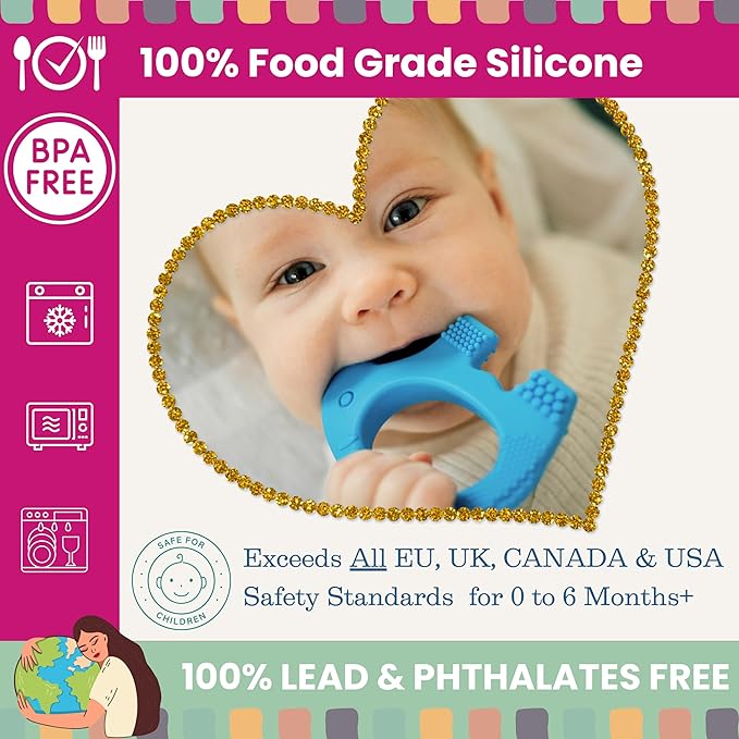 Teething Toys for Babies Age 0 to 6 Months - Baby Elefun 5X Pain Relief Smart Teether - Zero Developmental Delay Silicone Baby Teething Toy Ring - Cute Infant Shower Gift Chew Toys for Babies