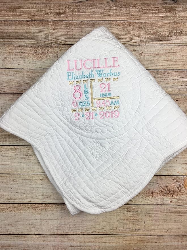 Birth Statistics Blanket Newborn Personalized Baby Gifts for Girls and Boys Birthday Stats Weight, pounds, Month and Year Born Announcement