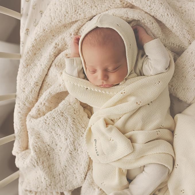 Organic Unisex Pointelle Receiving Swaddle Blanket for Boys & Girls - 100% Luxury Organic Soft Cotton Knit Warm Cozy Cuddle Stroller f Blanket for Newborns Infants & Toddlers (Dove Grey)