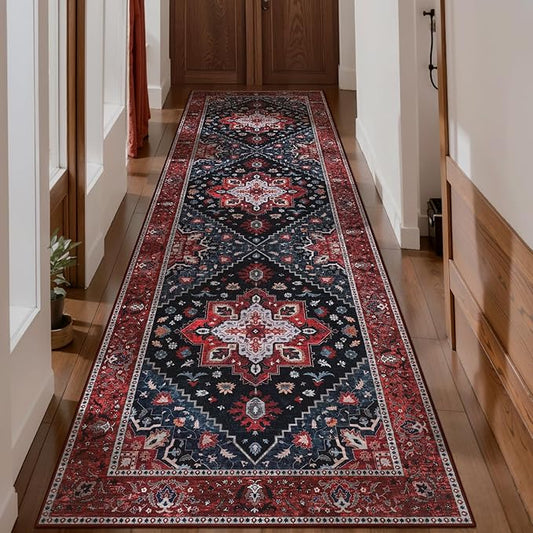 Ciicool Washable Vintage Runner Rug - 2'6" x 10' ft Hallway Carpet, Boho Low Pile Long Non Slip Soft Stair Runner Kitchen Carpet Indoor Oriental Throw for Living Room Bathroom Entry