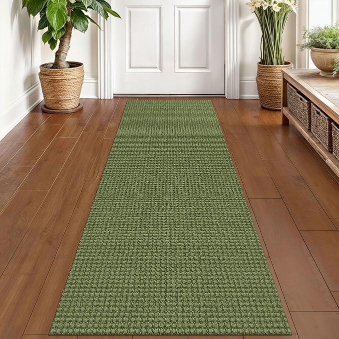 KOZYFLY Runners for Hallways 2x6 ft Washable Kitchen Runner Non Slip Rubber Backed Hall Runners Cotton Entryway Runner Rugs Floor Carpet for Indoor Backdoor Bedroom Kitchen, Olive Green/Earthy Green
