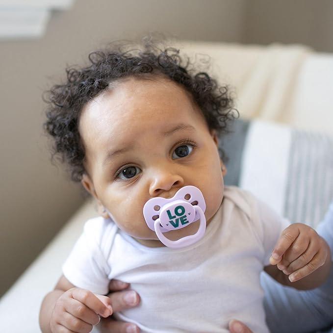 Dr. Brown's Advantage Baby Pacifier, Fully Symmetrical Soother with Soft Silicone Bulb, Lavender Love, 0-6m, BPA Free, 24 Pack
