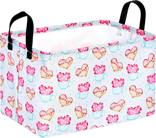 Rectangle Heart Partten Kids Gift Storage Basket Home Shelf Storage Basket Organizer Box Clothes Laundry Hamper Toys Nursery Basket Baby Laundry Basket with Handles