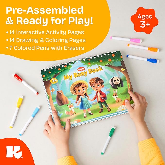 Toddler Busy Book – Montessori Activity Book for 3+ Year Olds – 14 Interactive Learning Pages with Matching, Tracing & Puzzles – Preschool Educational Toy for Fine Motor Skills & Early Development