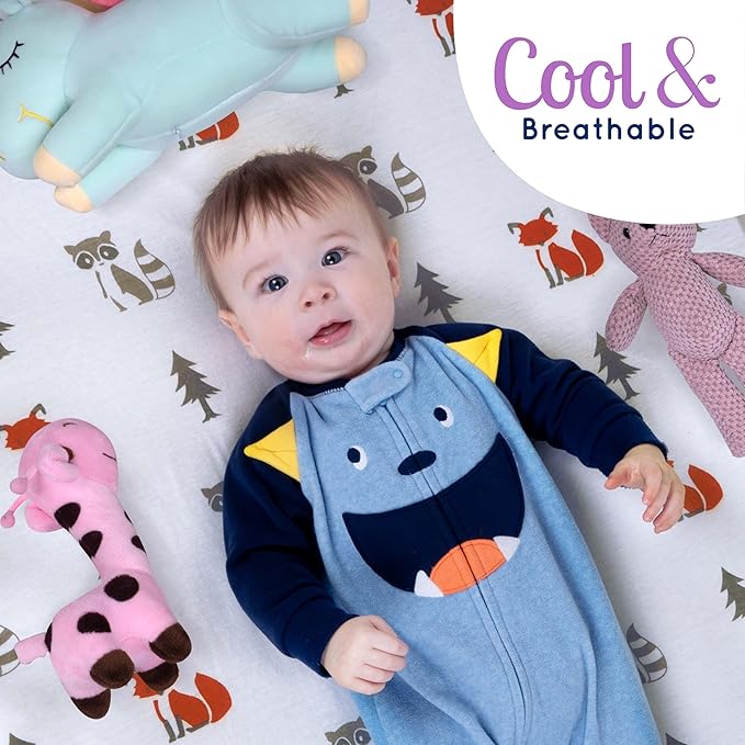Fitted Unisex Crib Sheets (3 Pack) by GROW WILD - Jersey Knit Cotton Crib Sheets for Boys or Girls, 52β x 28β x 9β Crib Bedding Set (Forest Fun)