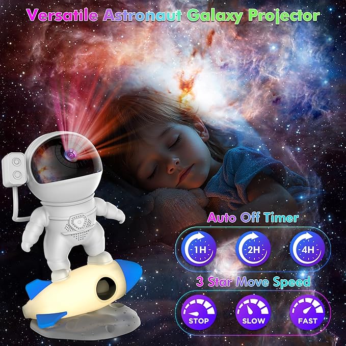 Star Projector, Astronaut Galaxy Projector for Bedroom, 12 in 1 HD Planetarium Projector with Timer & Rocket Night Lights, 360° Rotating Galaxy Star Night Light Projector for Kids Gifts
