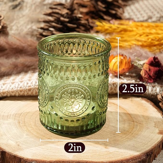 30 Pcs Votive Candle Holders, 2x2.5iInch Green Glass Tea Light Candle Holders for Christmas Decorations, Butterfly Pattern Votives for Wedding, Christmas, Party Decor & Gift-Giving