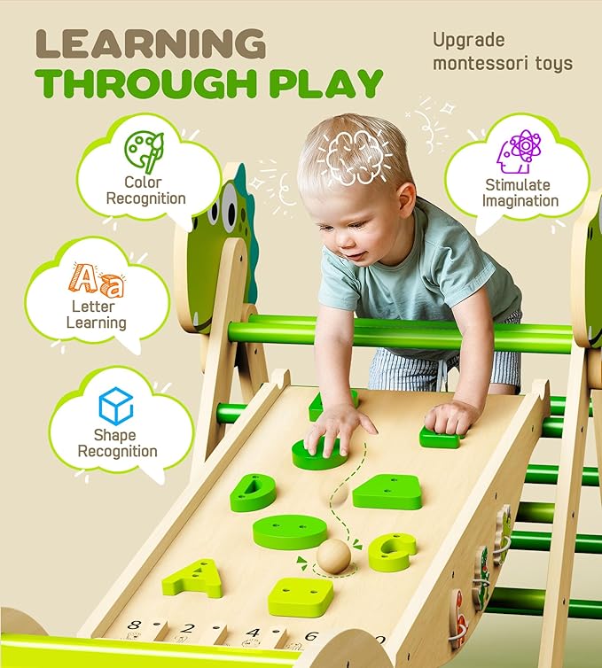 Pikler Triangle Climbing Set - 11-in-1 Foldable Indoor Jungle Gym for Toddler 1.8M-7Y, Baby Climbing Toys, Montessori Climber Gifts, Wooden Climbing Playground for Playroom & Nursery